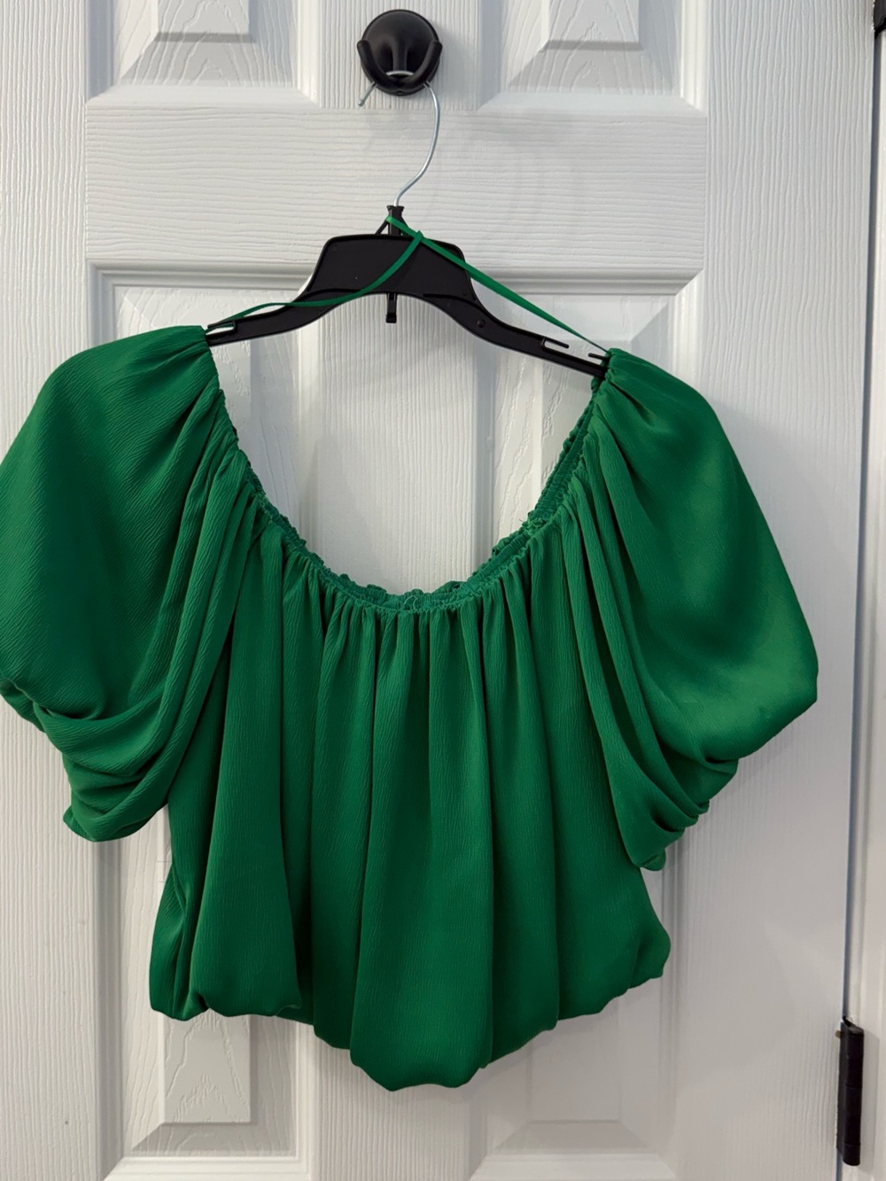 Green Off-the-Shoulder Puff Sleeve Top